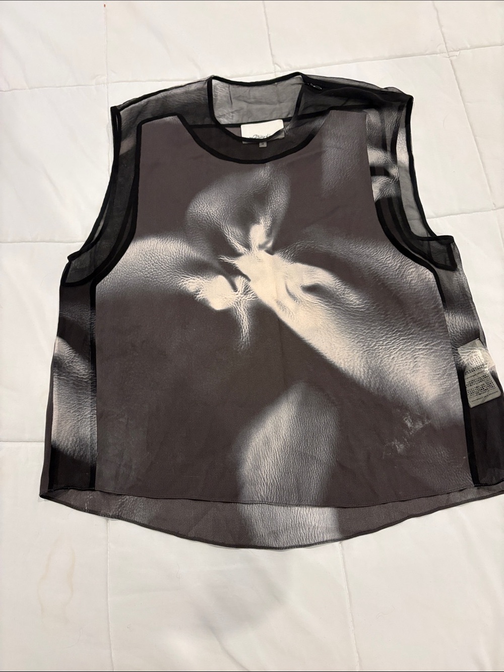 Sheer Black & Cream Floral Print Sleeveless Top - Picture 1 of 6